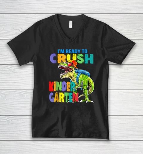I'm Ready To Crush Kindergarten Back To School Dinosaur V-Neck T-Shirt