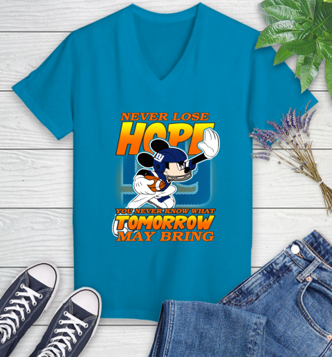 New York Giants NFL Football Mickey Disney Never Lose Hope Women's V-Neck T-Shirt 7