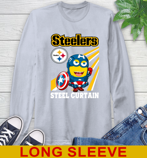 NFL Football Pittsburgh Steelers Captain America Marvel Avengers Minion Shirt Long Sleeve T-Shirt 6