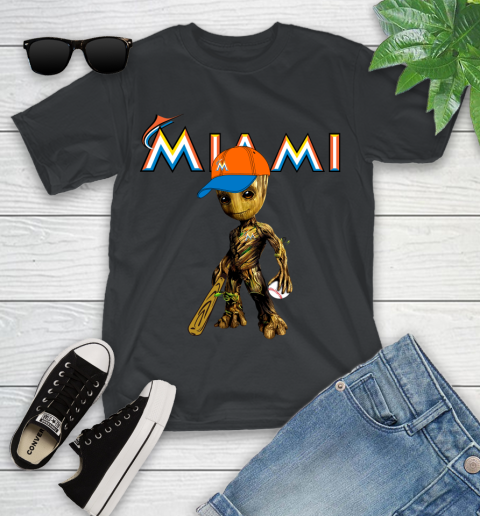 MLB Miami Marlins Groot Guardians Of The Galaxy Baseball Youth T-Shirt 2