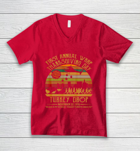 WKRP Thanksgiving Day Turkey Drop V-Neck T-Shirt 6