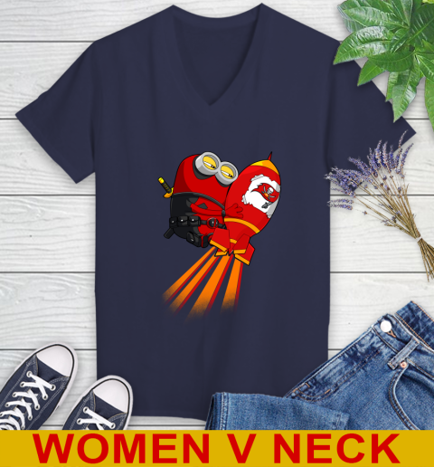 NFL Football Tampa Bay Buccaneers Deadpool Minion Marvel Shirt Women's V-Neck T-Shirt 12