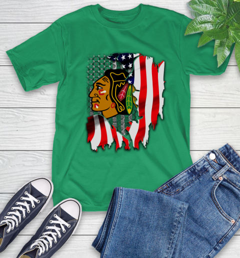 Chicago Blackhawks NHL Hockey American Flag T Shirt Tee For Sports