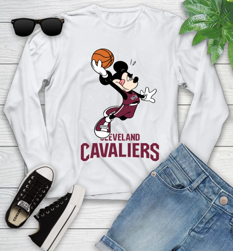 NBA Basketball Cleveland Cavaliers Cheerful Mickey Mouse Shirt Youth Long Sleeve 2