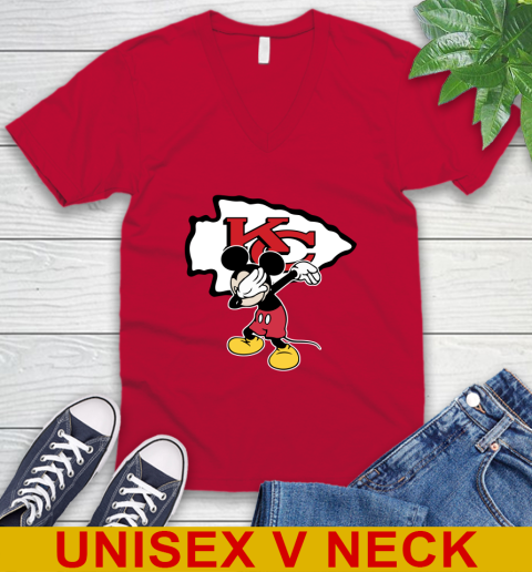 Kansas City Chiefs NFL Football Dabbing Mickey Disney Sports V-Neck T-Shirt 7