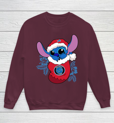Detroit Lions Christmas Stitch In The Sock Funny Disney NFL Youth Sweatshirt 5