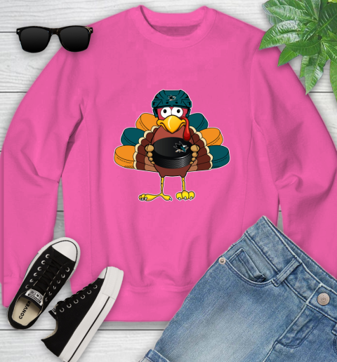 San Jose Sharks Turkey Thanksgiving Day Youth Sweatshirt 7