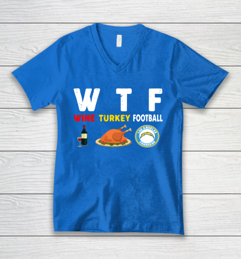 Los Angeles Chargers Giving Day WTF Wine Turkey Football NFL V-Neck T-Shirt 5