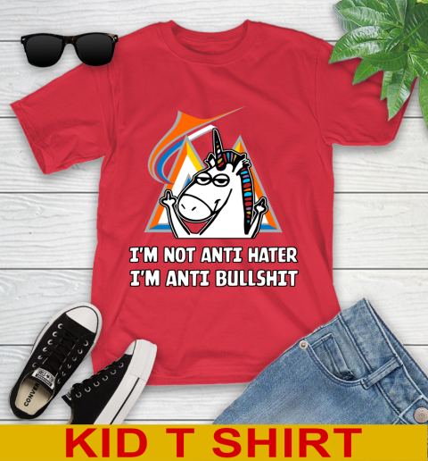 Miami Marlins MLB Baseball Unicorn I'm Not Anti Hater I'm Anti Bullshit Youth T-Shirt 10
