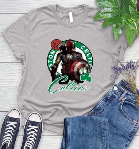 Boston Celtics NBA Basketball Captain America Thor Spider Man Hawkeye Avengers Women's T-Shirt 10