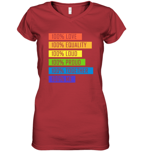 opom 100 love equality loud proud together 100 me lgbt women v neck t shirt 39 front red