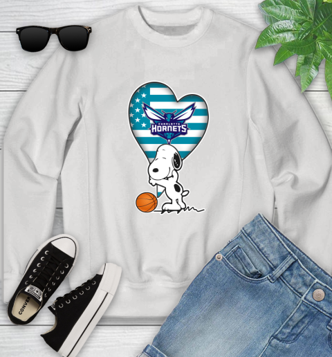 Charlotte Hornets NBA Basketball The Peanuts Movie Adorable Snoopy Youth Sweatshirt