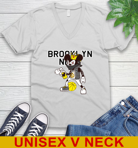 Brooklyn Nets NBA Basketball Mickey Peace Sign Sports V-Neck T-Shirt