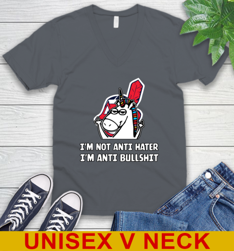 Cleveland Indians MLB Baseball Unicorn I'm Not Anti Hater I'm Anti Bullshit V-Neck T-Shirt 5