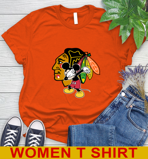 Chicago Blackhawks NHL Hockey Dabbing Mickey Disney Sports Women's T-Shirt 4