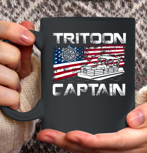 Tritoon Captain American Flag Pontoon Boat Lover Ceramic Mug 11oz
