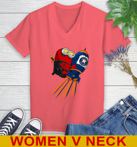 MLB Baseball Houston Astros Deadpool Minion Marvel Shirt Women's V-Neck T-Shirt 6
