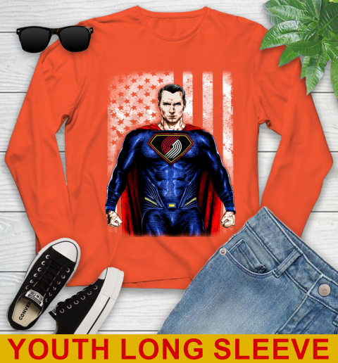 NBA Basketball Portland Trail Blazers Superman DC Shirt Youth Long Sleeve 4 NBA Basketball Portland Trail Blazers Superman DC Shirt Youth Long Sleeve - Image 4