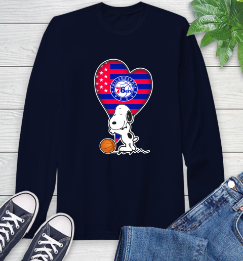 Philadelphia 76ers NBA Basketball The Peanuts Movie Adorable Snoopy Long Sleeve T-Shirt 4