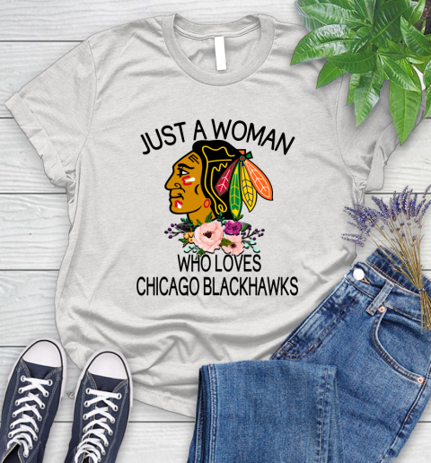 NHL Just A Woman Who Loves Chicago Blackhawks Hockey Sports Women's T-Shirt