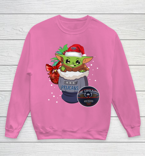 New Orleans Pelicans Christmas Baby Yoda Star Wars Funny Happy NBA Youth Sweatshirt 7