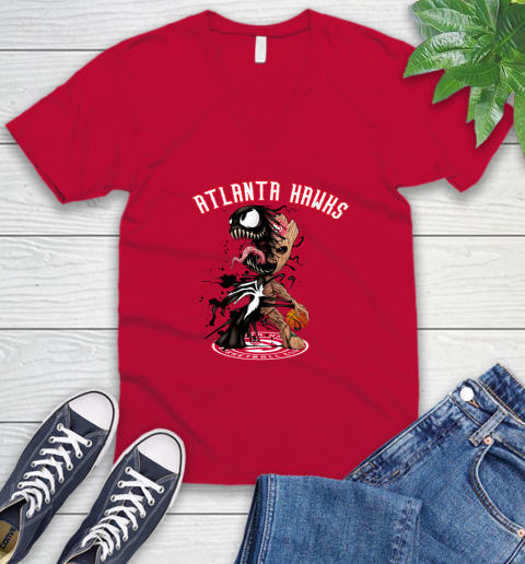 NBA Atlanta Hawks Basketball Venom Groot Guardians Of The Galaxy V-Neck T-Shirt 7
