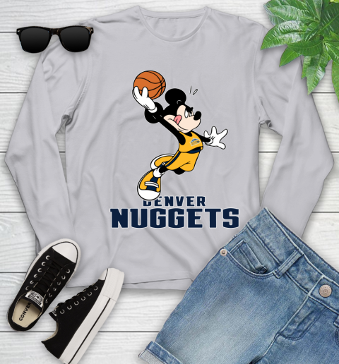 NBA Basketball Denver Nuggets Cheerful Mickey Mouse Shirt Youth Long Sleeve 5