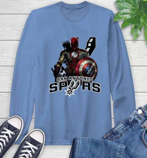 San Antonio Spurs NBA Basketball Captain America Thor Spider Man Hawkeye Avengers Long Sleeve T-Shirt 11