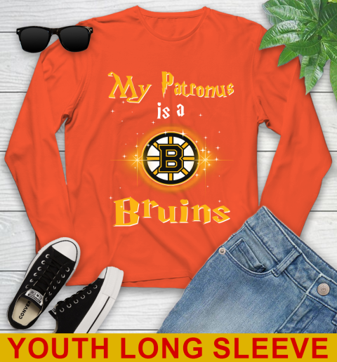 NHL Hockey Harry Potter My Patronus Is A Boston Bruins Youth Long Sleeve 3