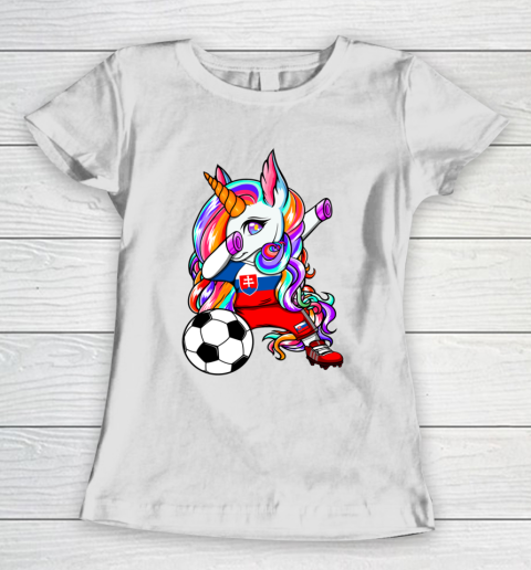 Dabbing Unicorn Slovakia Soccer Fans Jersey Slovak Football Women's T-Shirt