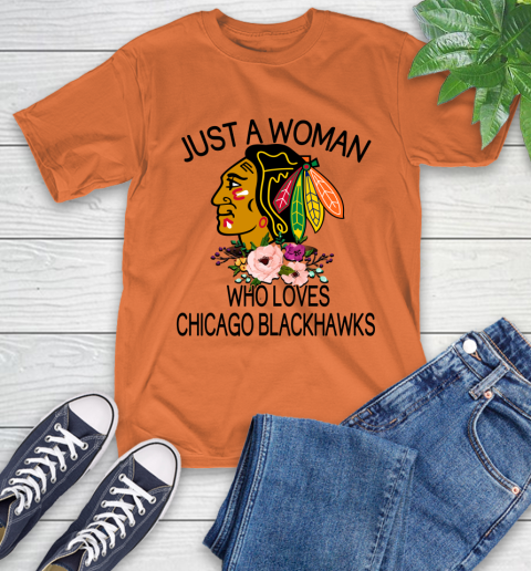 NHL Just A Woman Who Loves Chicago Blackhawks Hockey Sports T-Shirt 3