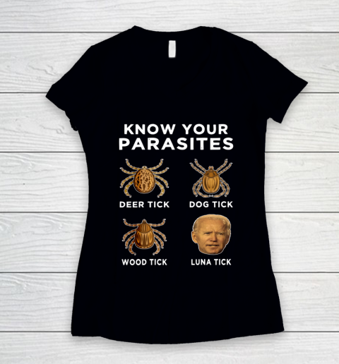 Know Your Parasites Funny Anti Joe Biden Women's V-Neck T-Shirt