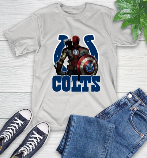 NFL Captain America Thor Spider Man Hawkeye Avengers Endgame Football Indianapolis Colts T-Shirt