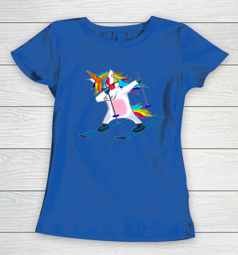 Skiing Unicorn Dabbing Funny Gift Women's T-Shirt 9