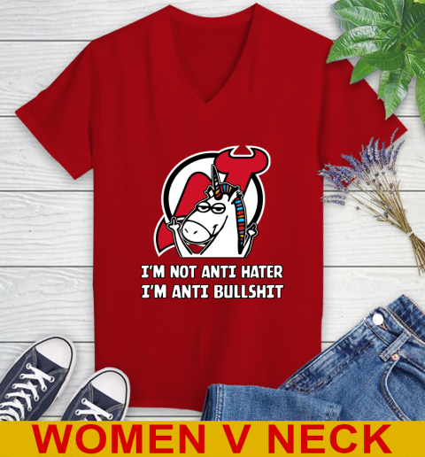 New Jersey Devils NHL Hockey Unicorn I'm Not Anti Hater I'm Anti Bullshit Women's V-Neck T-Shirt 13 New Jersey Devils NHL Hockey Unicorn I'm Not Anti Hater I'm Anti Bullshit Women's V-Neck T-Shirt - Image 13