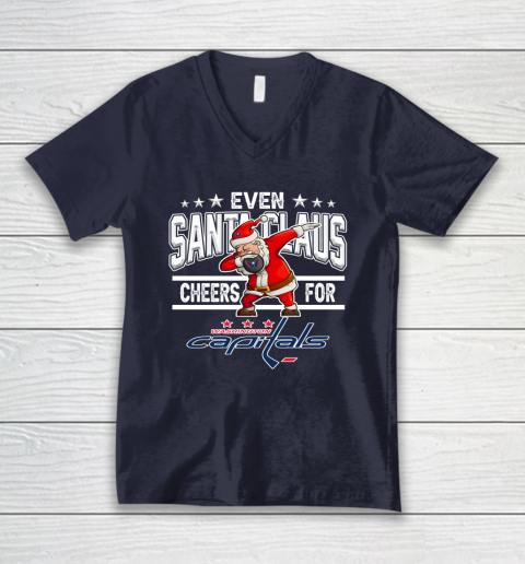 Washington Capitals Even Santa Claus Cheers For Christmas NHL V-Neck T-Shirt 2