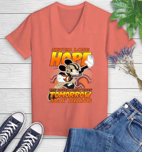 New Orleans Saints NFL Football Mickey Disney Never Lose Hope Women's V-Neck T-Shirt 6