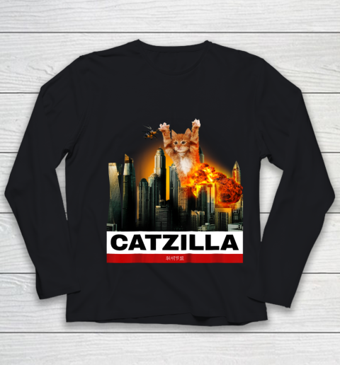 CATZILLA  Funny Kitty Tshirt for Cat lovers to Halloween Youth Long Sleeve