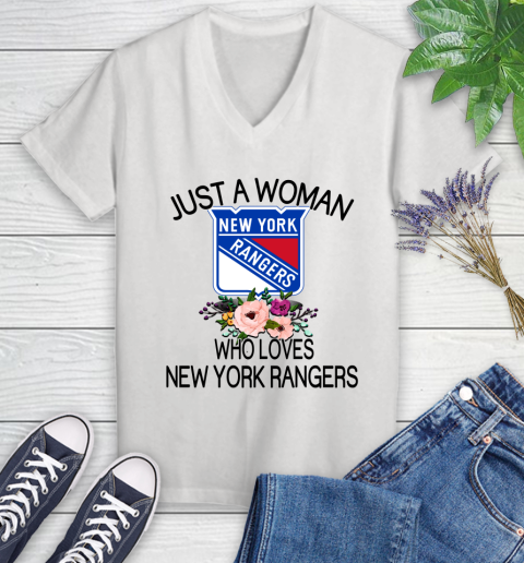 NHL Just A Woman Who Loves New York Rangers Hockey Sports Women's V-Neck T-Shirt