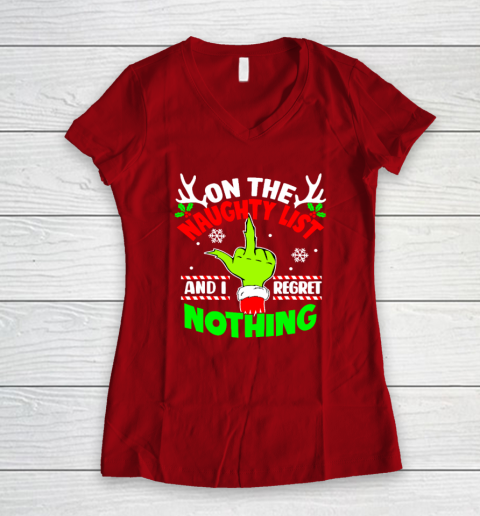 Funny On The List Of Naughty And I Regret Nothing Christmas Women's V-Neck T-Shirt 6