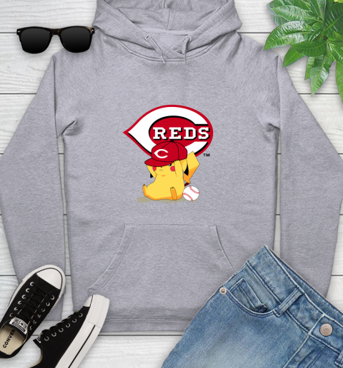 MLB Pikachu Baseball Sports Cincinnati Reds Youth Hoodie 6