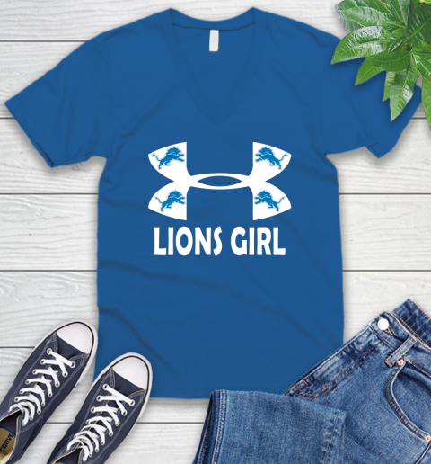 NFL Detroit Lions Girl Under Armour Football Sports V-Neck T-Shirt 5