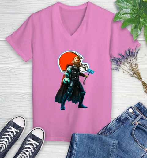 NFL Thor Avengers Endgame Football Cleveland Browns Women's V-Neck T-Shirt 14