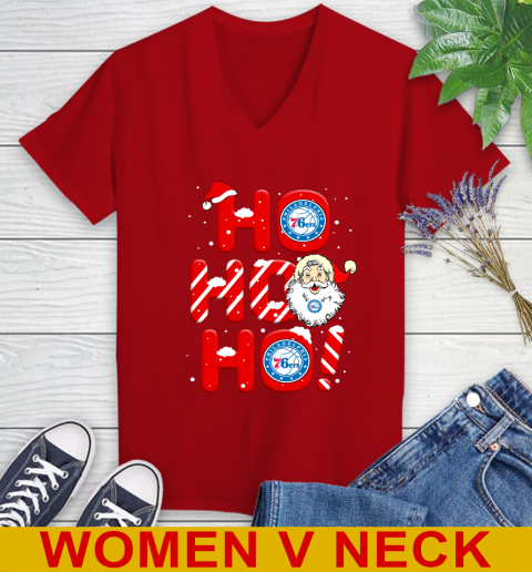 Philadelphia 76ers NBA Basketball Ho Ho Ho Santa Claus Merry Christmas Shirt Women's V-Neck T-Shirt 10