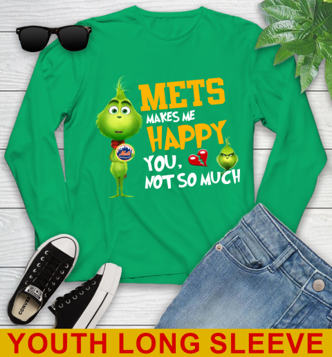 MLB New York Mets Makes Me Happy You Not So Much Grinch Baseball Sports Youth Long Sleeve 7
