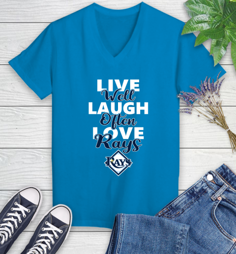 MLB Baseball Tampa Bay Rays Live Well Laugh Often Love Shirt Women's V-Neck T-Shirt 5