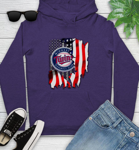 Minnesota Twins MLB Baseball American Flag Youth Hoodie 5