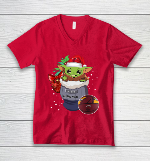 Miami Heat Christmas Baby Yoda Star Wars Funny Happy NBA V-Neck T-Shirt 7
