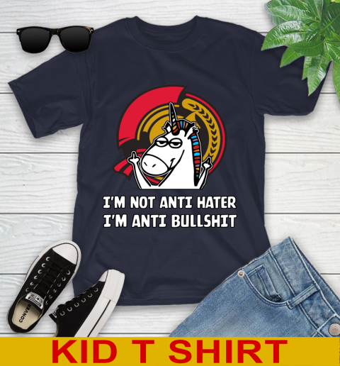 Ottawa Senators NHL Hockey Unicorn I'm Not Anti Hater I'm Anti Bullshit Youth T-Shirt 3