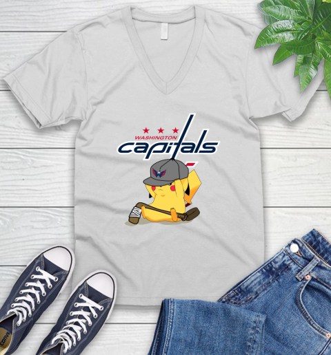 NHL Pikachu Hockey Sports Washington Capitals V-Neck T-Shirt